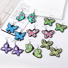 Butterfly Pendant Earrings with Printed Vintage Charm, Animal Insect Jewelry