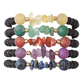 5Pcs Round Natural Gemstone Beads Stretch Bracelet Sets for Men Women