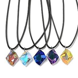 Waxed Cord Necklaces, with K9 Glass Pendant Necklaces, Rhombus