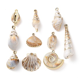 Подвески из непрозрачного акрила с золотым краем, форма раковины/ракушки