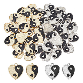 60 шт 2 цвета сплава эмалевые подвески, сердце с шармом инь янь