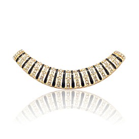 Golden Tone Alloy Rhinestone Enamel Curved Tube Beads, Curved Tube Noodle Beads, 86x11~15x6mm, Hole: 5x7mm