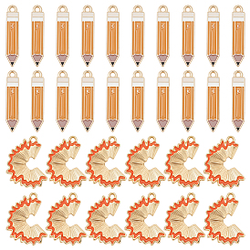 40 шт 2 стили подвески из сплава эмали, Брелоки в виде карандаша и чипса от карандаша, золотые