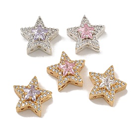 Brass Micro Pave Cubic Zirconia Beads, with Glass, Star