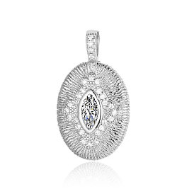 Brass Micro Pave Clear Cubic Zirconia Pendants, Oval with Horse Eye Charms