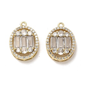 Brass Micro Pave Cubic Zirconia Pendants, with Glass, Long-Lasting Plated, Oval
