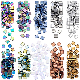 500шт 10 цвета стеклянный бисер с гальванопокрытием, 2-луночное, квадратный