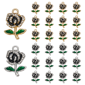 30шт 2 цвета подвески из цинкового сплава, с стразами и эмалью, цветок