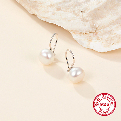 Rhodium Plated 925 Sterling Silver Dangle Earrings, with Natural Pearls