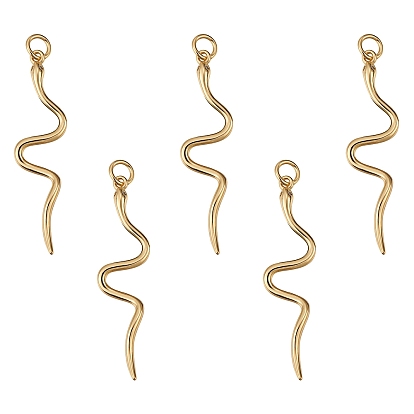 5Pcs Brass Micro Pave Cubic Zirconia Pendants, for DIY Jewelry Making, with Jump Rings, Snake, Clear