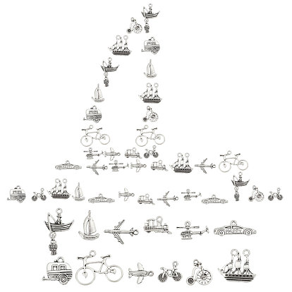 72Pcs 12 Styles Vehicle Theme Tibetan Style Alloy Pendants, Mixed Shapes