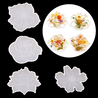 Moules en silicone de tapis de tasse de fleur de bricolage, moules de résine, pour la résine UV, fabrication artisanale de résine époxy
