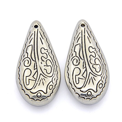 CCB Plastic Pendants, Carved Teardrop, 36x17x7mm, Hole: 1mm