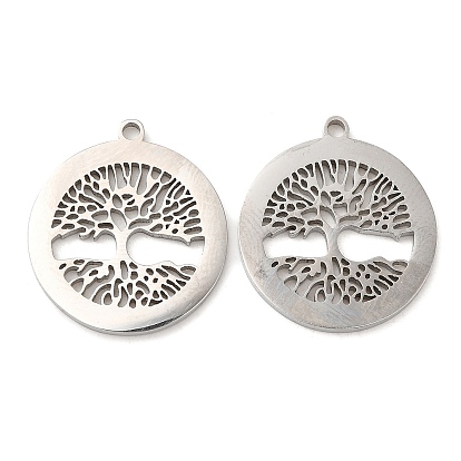 316L Surgical Stainless Steel Pendants, Laser Cut, Flat Round with Tree of Life Charms