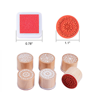 BENECREAT Floral Pattern Wood Stamps, for DIY Scrapbook, with Inkpads, Rectangle Plastic Box with Sponge, Flower/Floral