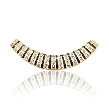 Golden Tone Alloy Rhinestone Enamel Curved Tube Beads, Curved Tube Noodle Beads, 86x11~15x6mm, Hole: 5x7mm