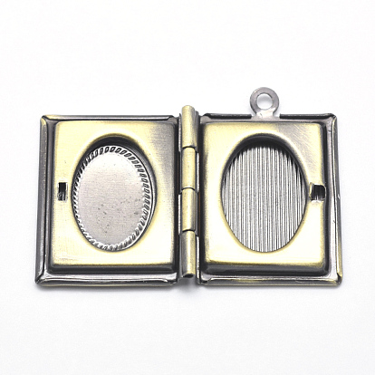 Brass Locket Pendants, Photo Frame Charms for Necklaces, Cadmium Free & Nickel Free & Lead Free, Rectangle