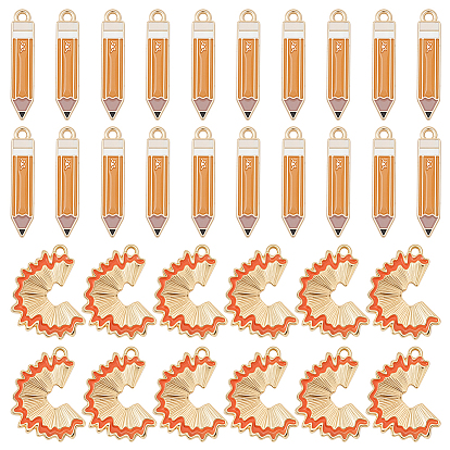 40 шт 2 стили подвески из сплава эмали, Брелоки в виде карандаша и чипса от карандаша, золотые