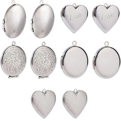 10 шт. 5 стили 316 подвески-медальоны из хирургической нержавеющей стали, Сердце & плоские круглые, подвески для фоторамки