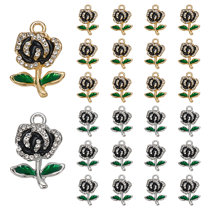 30шт 2 цвета подвески из цинкового сплава, с стразами и эмалью, цветок