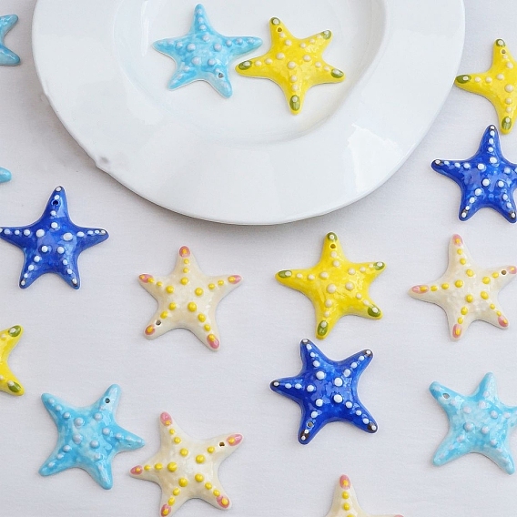 Ручной работы фарфора большие кулоны, морская звезда