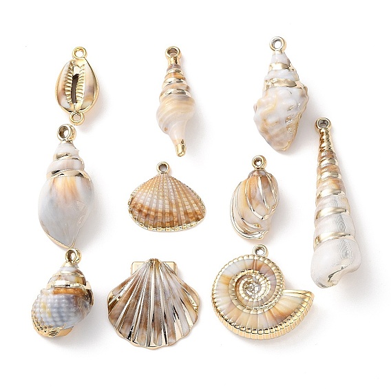 Подвески из непрозрачного акрила с золотым краем, форма раковины/ракушки