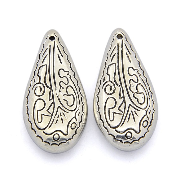 CCB Plastic Pendants, Carved Teardrop, 36x17x7mm, Hole: 1mm