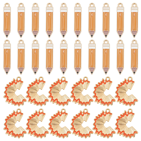 40 шт 2 стили подвески из сплава эмали, Брелоки в виде карандаша и чипса от карандаша, золотые