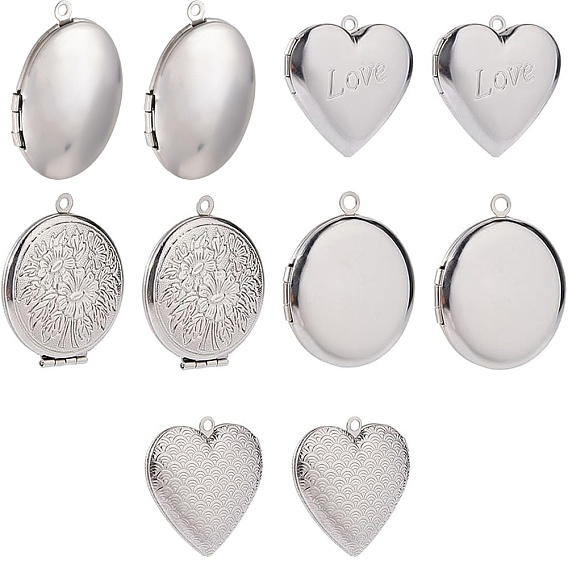 10 шт. 5 стили 316 подвески-медальоны из хирургической нержавеющей стали, Сердце & плоские круглые, подвески для фоторамки