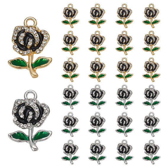 30шт 2 цвета подвески из цинкового сплава, с стразами и эмалью, цветок