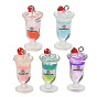 Transparent Resin Imitation Drink Pendants, Strawberry Sundae Cup Drink Charm, with Platinum Tone Iron Loop