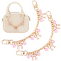 2Pcs Alloy Enamel Pink Bowknot Heart Pendant Aluminum Bag Decorative Chains, with Swivel Clasps