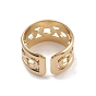 304 Stainless Steel Cuff Rings, Hollow Out Chain Element Wide Band Ring for Women