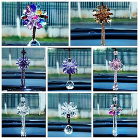 Fleur en verre avec des décorations pendantes de gland, pour les décorations suspendues de miroir de voiture intérieur