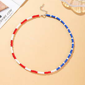 Luxury Beaded Necklace in Yellow, Blue, and White for Independence Day.