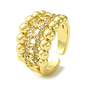 Brass Micro Pave Cubic Zirconia Open Cuff Rings, Hollow Curb Chains