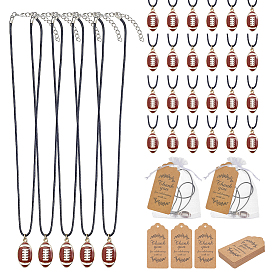 36pcs Halskette aus gewachster Kordel, mit Anhängern aus Emaillelegierung und Papierkarten und Organzabeuteln, Rugby