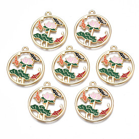 Gestell Legierung Emaille Anhänger, Cadmiumfrei und Nickel frei und Bleifrei, Licht Gold, Lotus
