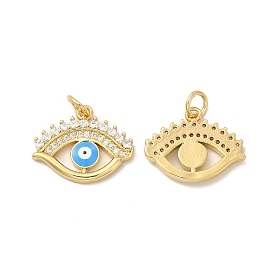 Rack Plating Brass Micro Pave Cubic Zirconia Pendants, with Jump Rings & Enamel, Long-Lasting Plated, Lead Free & Cadmium Free, Evil Eye Charm