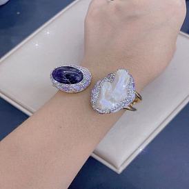 Bracelet de perles baroques naturelles avec améthyste chic française et diamant tchèque pour banquets haut de gamme