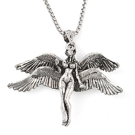 Alloy Four-Wing Mythical Angel Pendant Necklaces, 201 Stinless Steel Box Chain Necklaces