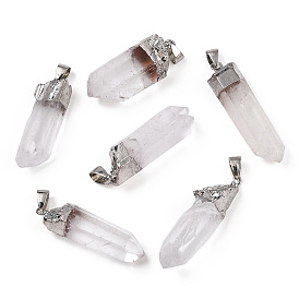 Galvanoplastie pendentifs quartz naturels, avec les accessoires en laiton, platine