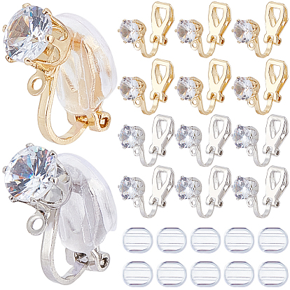32 шт. 2 цвета детали клипс из латуни, с прозрачным фианитом, петлями и силиконовыми клипсами на подушечках.