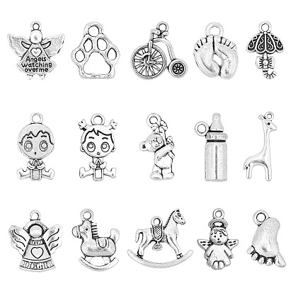 90Pcs 15 Styles Tibetan Style Alloy Pendants
