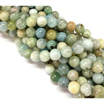 Natural Aquamarine Beads Strands, Grade AB-, Round