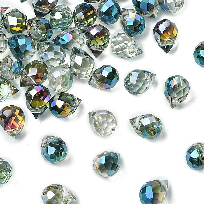 50 шт. Гальванические стеклянные бусины, слеза, с половиным покрытием цвета радуги, граненые