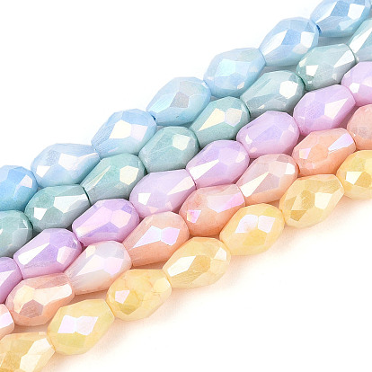 Антикоррозийные гальванические стеклянные бусины, имитация драгоценных камней, слеза, с покрытием AB цвета, граненые, два тона