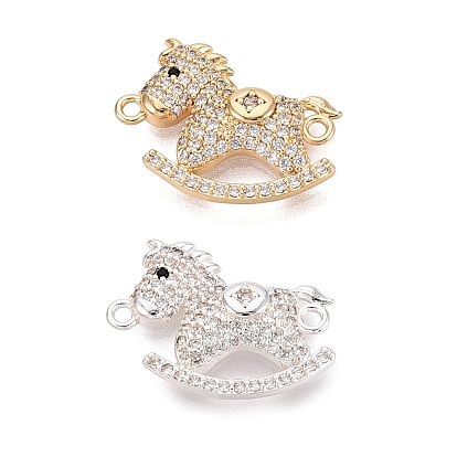 Подвески-коннекторы из латунных микрофибрилл с прозрачными и черными кубическими цирконами, ссылки на лошадку-качалку