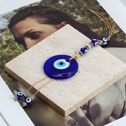 Evil Eye Glass Pendant Decorations, Polyester Braided Hanging Ornament