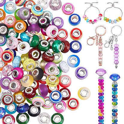 120Pcs 6 Styles Resin European Beads, Large Hole Beads, with Brass Double Cores, Mixed Styles, Rondelle, Platinum & Silver